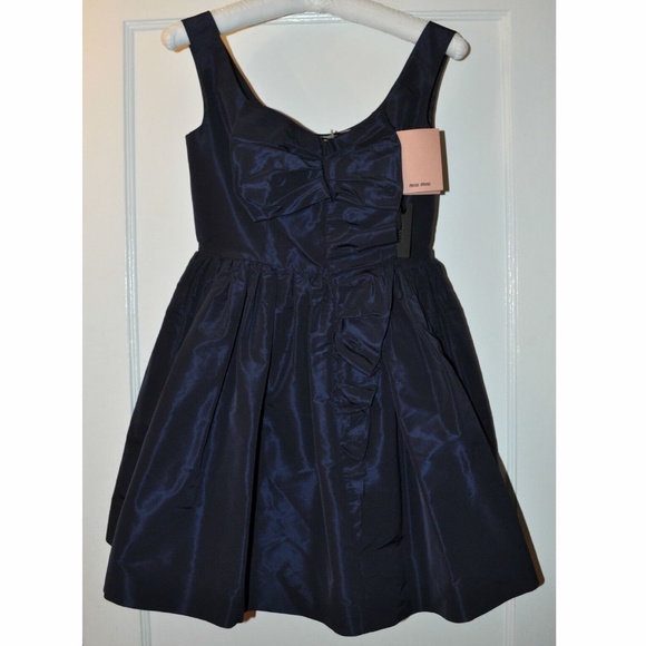 MIU MIU Silk Faille Babydoll Mini Dress in Blue Size 38 / US 0 - Picture 4 of 5